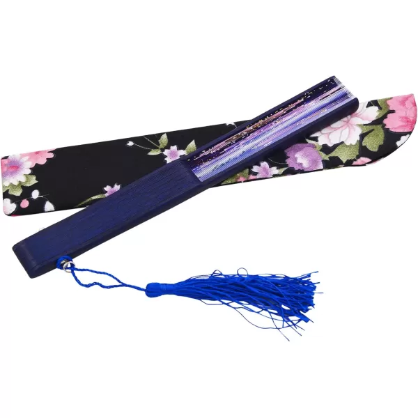 Amajiji Women Ladys Girls 827quot21cm Folding Fan Hand FanHand Held Silk Folding Fan with Bamboo FrameChineaseJapanese Vintage Retro Style Blue196