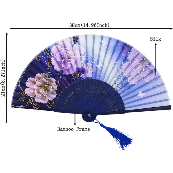 Amajiji Women Ladys Girls 827quot21cm Folding Fan Hand FanHand Held Silk Folding Fan with Bamboo FrameChineaseJapanese Vintage Retro Style Blue196