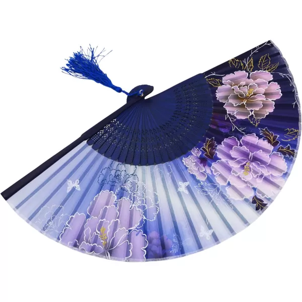Amajiji Women Ladys Girls 827quot21cm Folding Fan Hand FanHand Held Silk Folding Fan with Bamboo FrameChineaseJapanese Vintage Retro Style Blue196