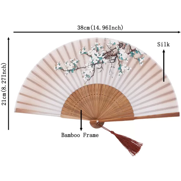 Amajiji Women Ladys Girls 827quot21cm Folding Fan Hand FanHand Held Silk Folding Fan with Bamboo FrameChineaseJapanese Vintage Retro Style Brown