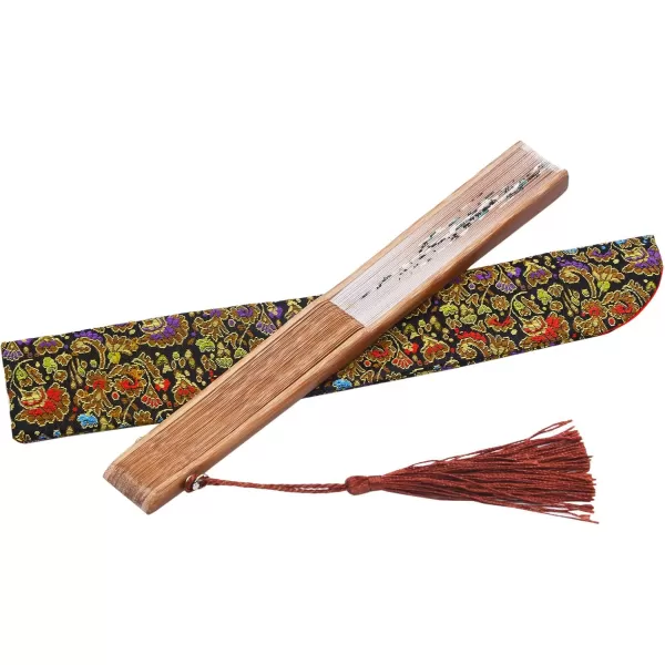 Amajiji Women Ladys Girls 827quot21cm Folding Fan Hand FanHand Held Silk Folding Fan with Bamboo FrameChineaseJapanese Vintage Retro Style Brown