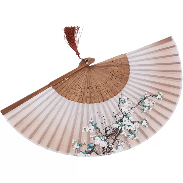 Amajiji Women Ladys Girls 827quot21cm Folding Fan Hand FanHand Held Silk Folding Fan with Bamboo FrameChineaseJapanese Vintage Retro Style Brown