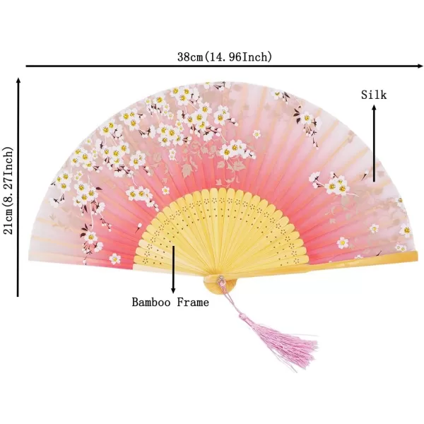 Amajiji Women Ladys Girls 827quot21cm Folding Fan Hand FanHand Held Silk Folding Fan with Bamboo FrameChineaseJapanese Vintage Retro Style Pink