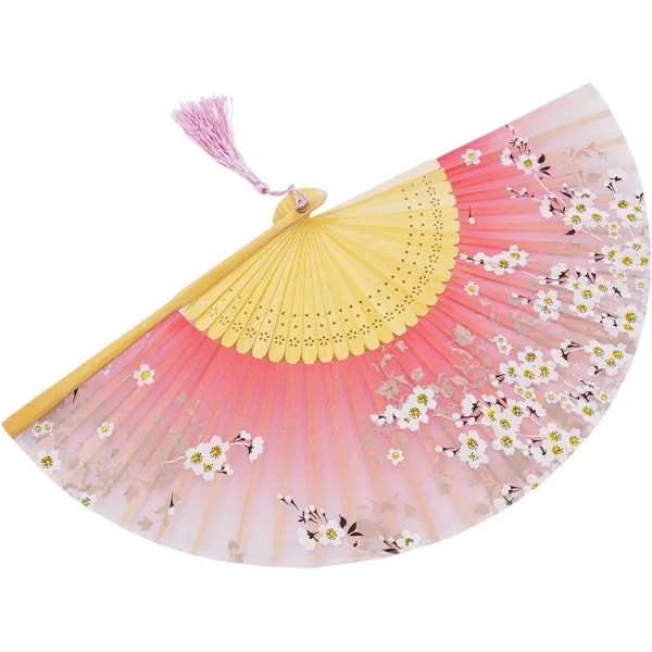 Amajiji Women Ladys Girls 827quot21cm Folding Fan Hand FanHand Held Silk Folding Fan with Bamboo FrameChineaseJapanese Vintage Retro Style Pink