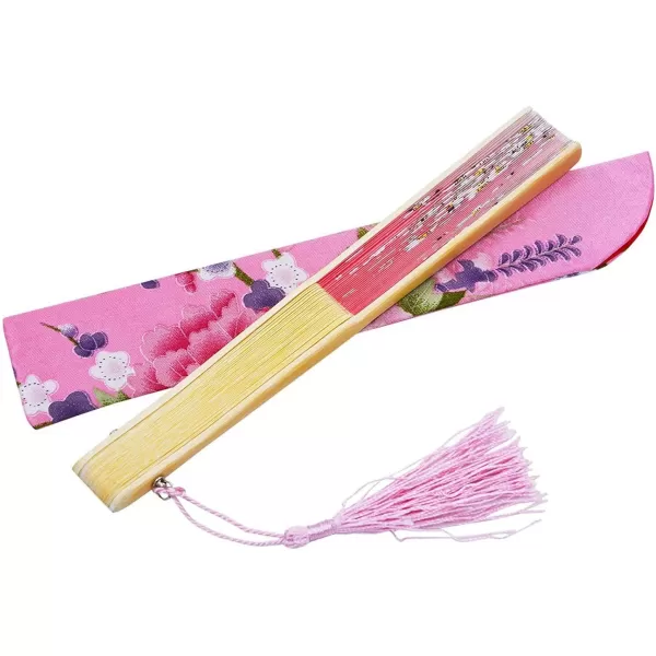 Amajiji Women Ladys Girls 827quot21cm Folding Fan Hand FanHand Held Silk Folding Fan with Bamboo FrameChineaseJapanese Vintage Retro Style Pink