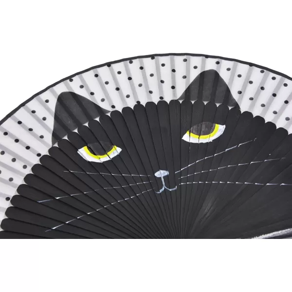 Amajiji Women Lovely Black Cat Folding Silk Fan Handheld Fan for Wedding Dancing Church Party Gifts Black
