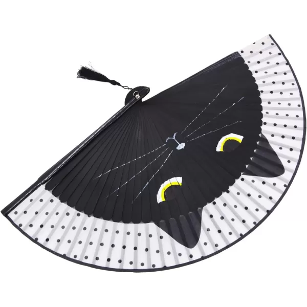 Amajiji Women Lovely Black Cat Folding Silk Fan Handheld Fan for Wedding Dancing Church Party Gifts Black