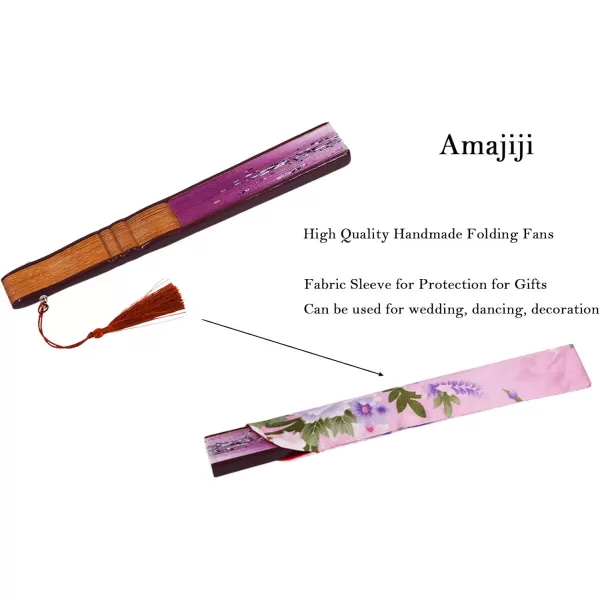 Amajiji folding fans for women 827quot21cm Women Hand Held Silk Folding Fans with Bamboo Frame Hollow Carve Patterns Bamboo Frame Women Hand Folding Fans Hand Fan Gift fan Wine Red