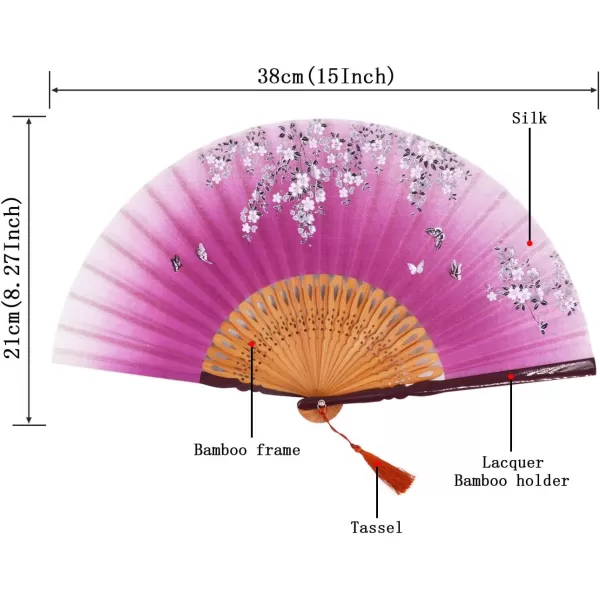 Amajiji folding fans for women 827quot21cm Women Hand Held Silk Folding Fans with Bamboo Frame Hollow Carve Patterns Bamboo Frame Women Hand Folding Fans Hand Fan Gift fan Wine Red