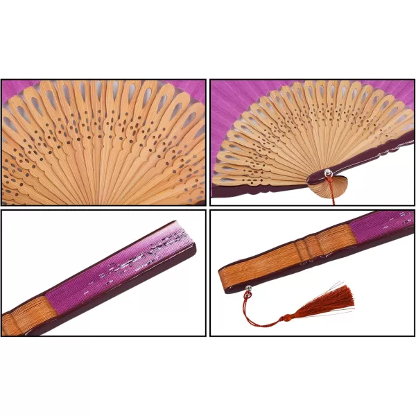 Amajiji folding fans for women 827quot21cm Women Hand Held Silk Folding Fans with Bamboo Frame Hollow Carve Patterns Bamboo Frame Women Hand Folding Fans Hand Fan Gift fan Wine Red