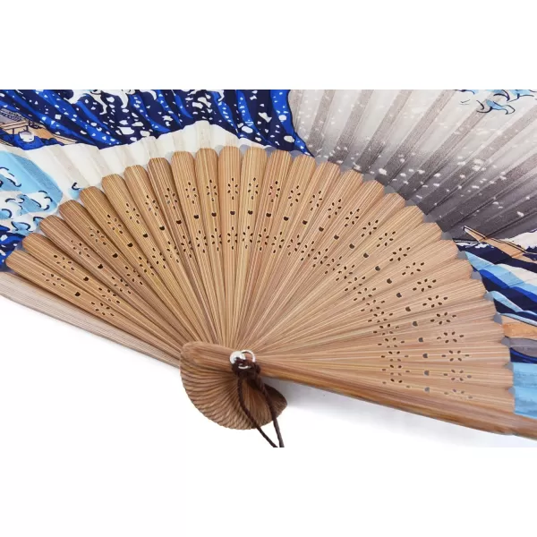 Amajiji quotSea Waves 827quot21cm ChineaseJapanese Hand Held Silk Folding Fan with Bamboo FrameHollow Carve Patterns Bamboo Frame Women Hand Folding Fans Hand Fan Gift fan Folding Fan Sea Waves