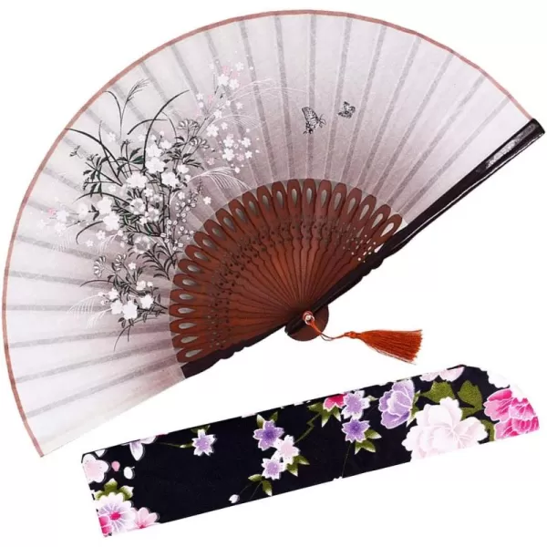 Amajiji 827quot Beautiful handcrafted Chinese Japanese hand held folding fan with firstclass bamboo spins and high quality traditonal silk fabrics HBSY 004