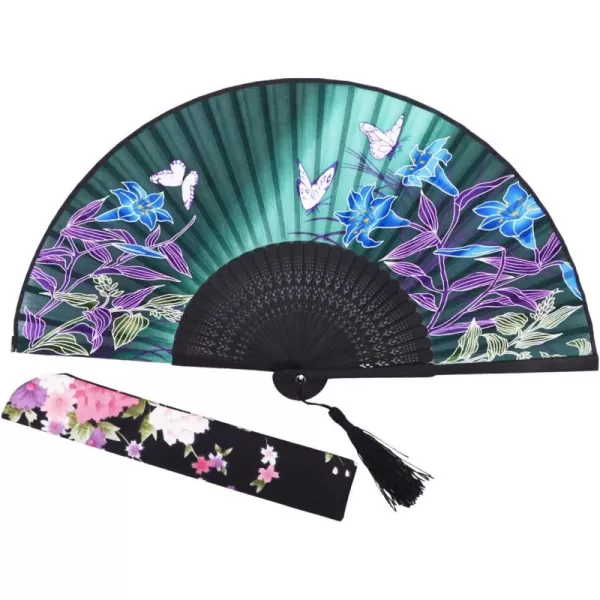 Amajiji 827quot ChineaseJapanese Hand Held Silk Folding Fan with Bamboo FrameHollow Carve Patterns Bamboo Frame Women Hand Folding Fans Hand Fan Gift fan Craft fan Folding Fan Dance Fan HBSY26HBSY26