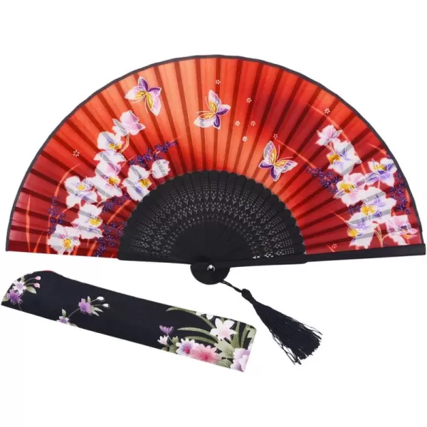 Amajiji 827quot Women Folding Fan Hand FanChineaseJapanese Vintage Retro Style HQJ18Red