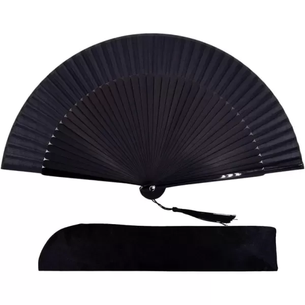 Amajiji 827quot21cm Hand Held Bamboo Silk Folding Fan Hand FanChineseJapanese Charming Elegant Vintage Retro StyleWomen Ladys Girls Best Gifts BlackBlack
