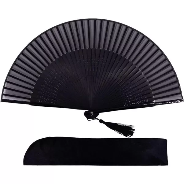Amajiji 827quot21cm Hand Held Bamboo Silk Folding Fan Hand FanChineseJapanese Charming Elegant Vintage Retro StyleWomen Ladys Girls Best Gifts BlackBlack2