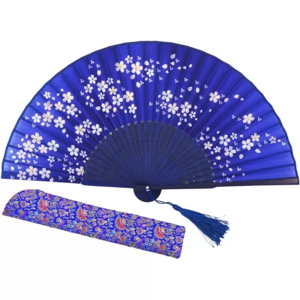 Amajiji 827quot21cm Hand Held Bamboo Silk Folding Fan Hand FanChineseJapanese Charming Elegant Vintage Retro StyleWomen Ladys Girls Best Gifts BlackBlue