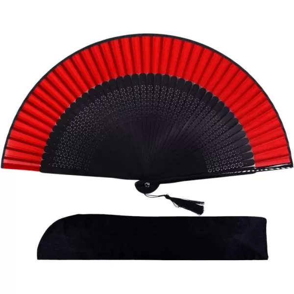 Amajiji 827quot21cm Hand Held Bamboo Silk Folding Fan Hand FanChineseJapanese Charming Elegant Vintage Retro StyleWomen Ladys Girls Best Gifts BlackRed