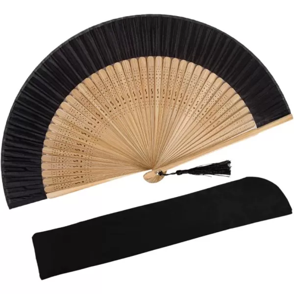 Amajiji 827quot21cm Hand Held Bamboo Silk Folding Fan Hand FanChineseJapanese Charming Elegant Vintage Retro StyleWomen Ladys Girls Best Gifts BlackSexy Bamboo