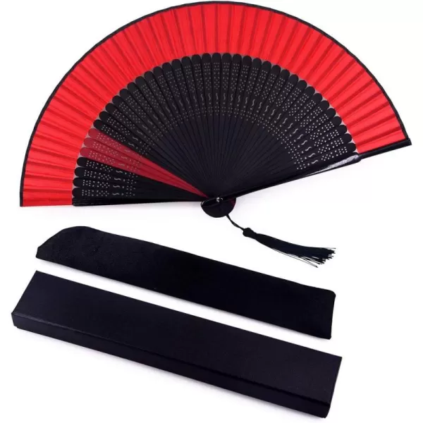 Amajiji Black Blank Silk Bamboo Folding Fans ChineseJapanese Classical Simplicity Style Silk Fans for DIY Decoration Wedding Party Dance Easter Gift Props Kimono Black and Red