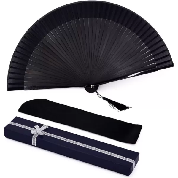 Amajiji Black Blank Silk Bamboo Folding Fans ChineseJapanese Classical Simplicity Style Silk Fans for DIY Decoration Wedding Party Dance Easter Gift Props Kimono Black
