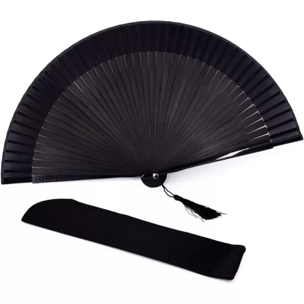Amajiji Charming Elegant Modern Woman Handmade Bamboo Silk 827quot 21cm Folding Pocket Purse Hand Fan Black Bamboo
