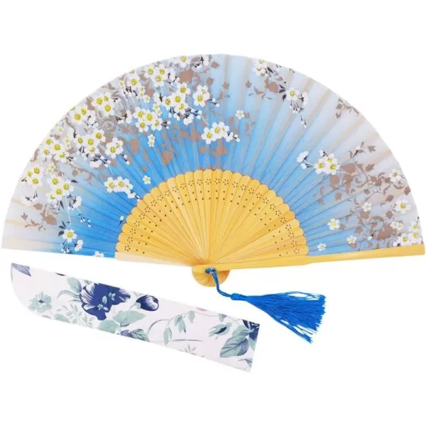 Amajiji Charming Elegant Modern Woman Handmade Bamboo Silk 827quot 21cm Folding Pocket Purse Hand Fan BlackBlue
