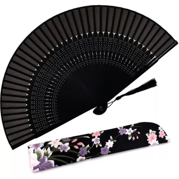 Amajiji Charming Elegant Modern Woman Handmade Bamboo Silk 827quot 21cm Folding Pocket Purse Hand Fan BlackCzt07