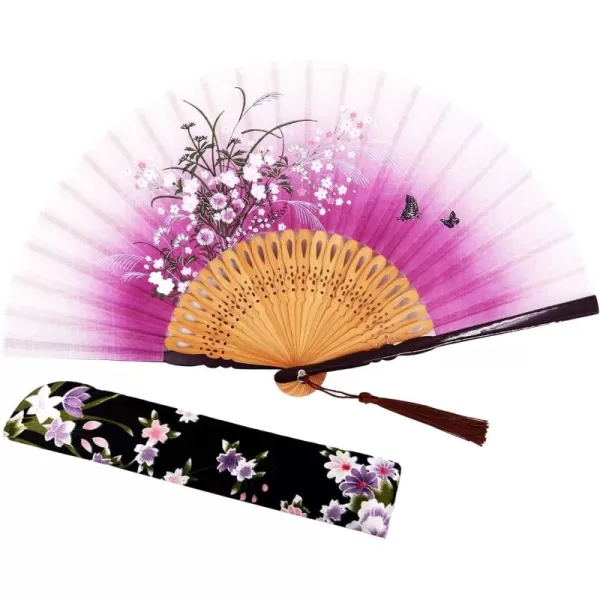 Amajiji Charming Elegant Modern Woman Handmade Bamboo Silk 827quot 21cm Folding Pocket Purse Hand Fan BlackCzt11