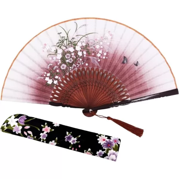 Amajiji Charming Elegant Modern Woman Handmade Bamboo Silk 827quot 21cm Folding Pocket Purse Hand Fan BlackCzt12