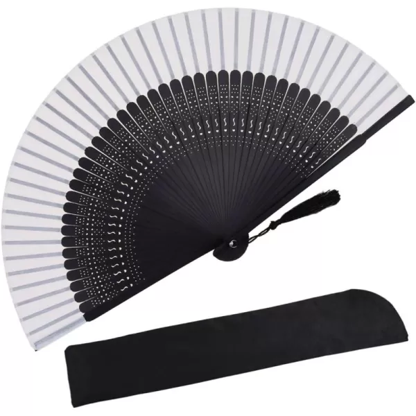 Amajiji Charming Elegant Modern Woman Handmade Bamboo Silk 827quot 21cm Folding Pocket Purse Hand Fan BlackCzt15
