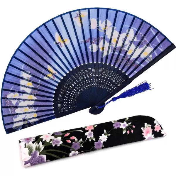 Amajiji Charming Elegant Modern Woman Handmade Bamboo Silk 827quot 21cm Folding Pocket Purse Hand Fan BlackCzt19