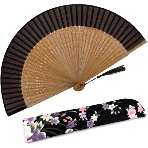 Amajiji Charming Elegant Modern Woman Handmade Bamboo Silk 827quot 21cm Folding Pocket Purse Hand Fan BlackCzt24