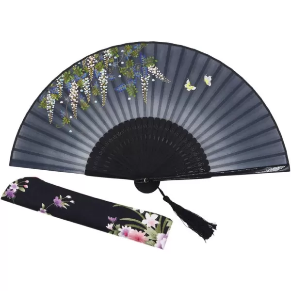 Amajiji Charming Elegant Modern Woman Handmade Bamboo Silk 827quot Folding Hand Fan Green