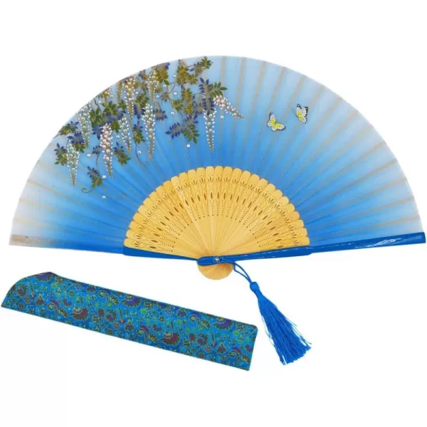 Amajiji Charming Elegant Modern Woman Handmade Bamboo Silk 827quot Folding Hand Fan Light Blue