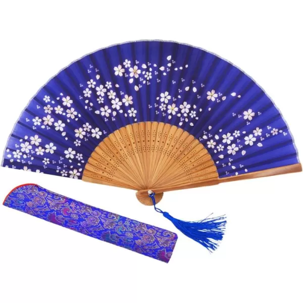 Amajiji Charming Elegant Modern Woman Handmade Bamboo Silk 866quot 22cm Folding Pocket Purse Hand Fan Collapsible Holding Painted Fan with Silk PouchesWrapping Blue