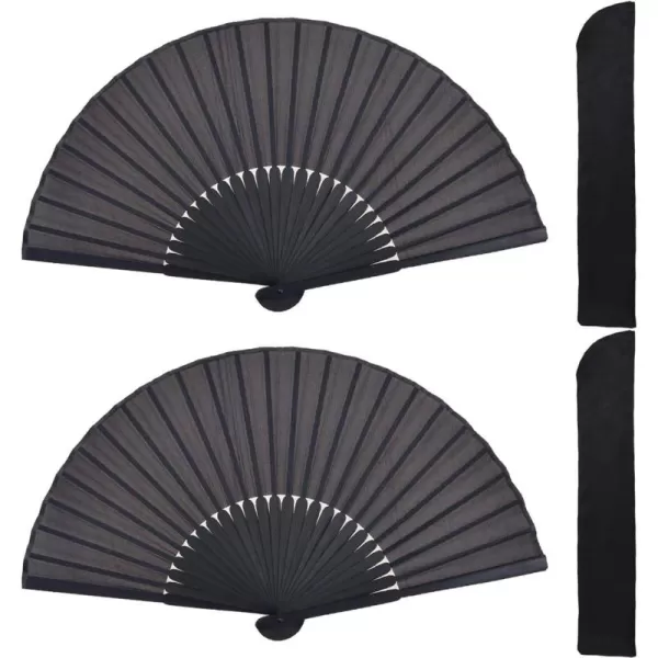 Amajiji Folding Hand Fans Black Bamboo Silk HandHeld Folding Fans for WomenBlack 2Pcs