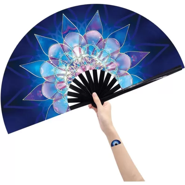 Amajiji Large Folding Fan ChineaseJapanese Bamboo and NylonCloth Folding Hand Fan Hand Folding Fans for WomenMen Hand Fan Festival Fan Gift Fan Folding Fan Dance Fan Black atBlue lower