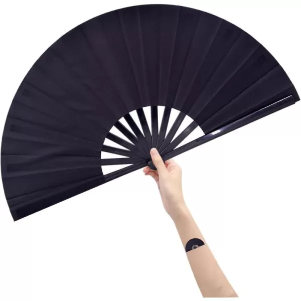 Amajiji Large Folding Fan ChineaseJapanese Folding NylonCloth Hand Fan Women Hand Folding Fans Hand Fan Gift fan Craft fan Folding Fan Dance FanBlack