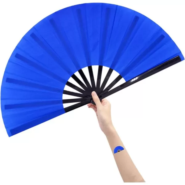 Amajiji Large Folding Fan ChineaseJapanese Folding NylonCloth Hand Fan Women Hand Folding Fans Hand Fan Gift fan Craft fan Folding Fan Dance FanBlue