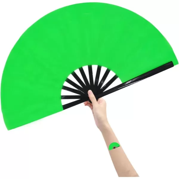 Amajiji Large Folding Fan ChineaseJapanese Folding NylonCloth Hand Fan Women Hand Folding Fans Hand Fan Gift fan Craft fan Folding Fan Dance FanGreen