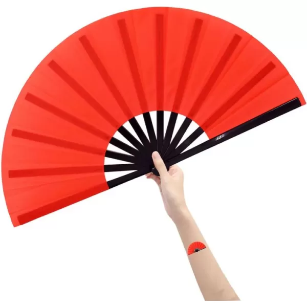Amajiji Large Folding Fan ChineaseJapanese Folding NylonCloth Hand Fan Women Hand Folding Fans Hand Fan Gift fan Craft fan Folding Fan Dance FanRed