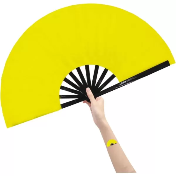 Amajiji Large Folding Fan ChineaseJapanese Folding NylonCloth Hand Fan Women Hand Folding Fans Hand Fan Gift fan Craft fan Folding Fan Dance FanYellow