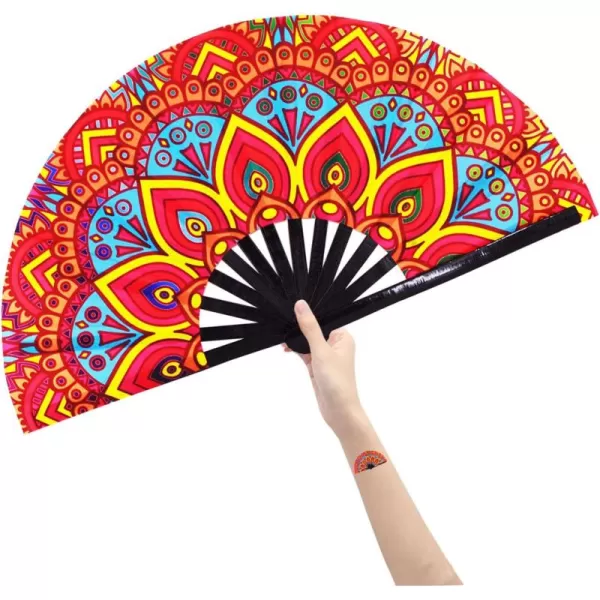 Amajiji Large Folding Fan Rave Festival Accessories for MenWomen ChineaseJapanese Bamboo Hand Fan Performance Decoration Gift Dance Handheld Fan Colorful PeacockFantasy Flowers