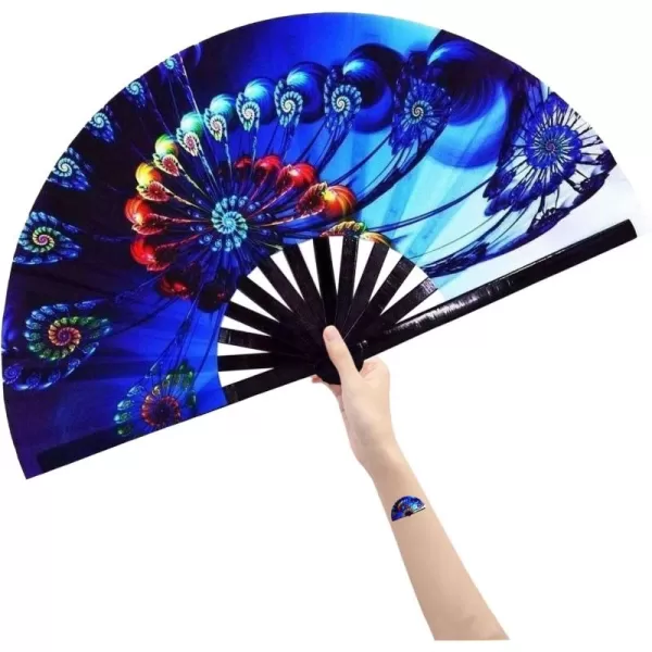 Amajiji Large Folding Fan Rave Festival Accessories for MenWomen ChineaseJapanese Bamboo Hand Fan Performance Decoration Gift Dance Handheld Fan Colorful PeacockPeacock