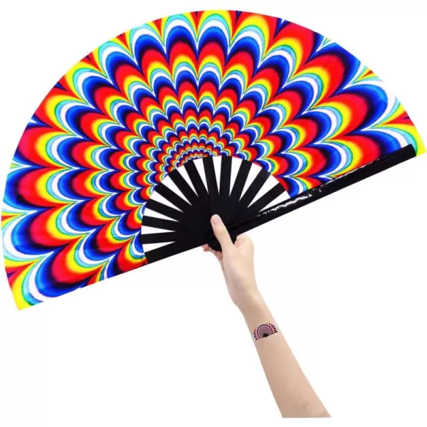 Amajiji Large Folding Fan Rave Festival Accessories for MenWomen ChineaseJapanese Bamboo Hand Fan Performance Decoration Gift Dance Handheld Fan PeacockColorful Peacock