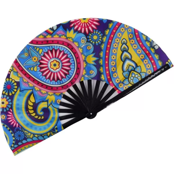 Amajiji Large Folding Hand Rave Fan for WomenMen ChineaseJapanese Bamboo and NylonCloth Folding Hand Fan Hand Fan Festival Fan Gift Fan Craft Fan Folding Fan Dance Fan Disco BassFantasy Flowers