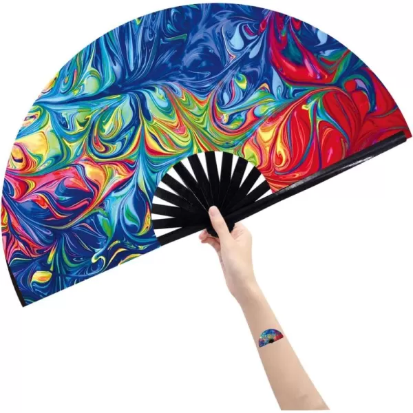Amajiji Large Folding Hand Rave Fan for WomenMen ChineaseJapanese Bamboo and NylonCloth Folding Hand Fan Hand Fan Festival Fan Gift Fan Craft Fan Folding Fan Dance FanIce ire