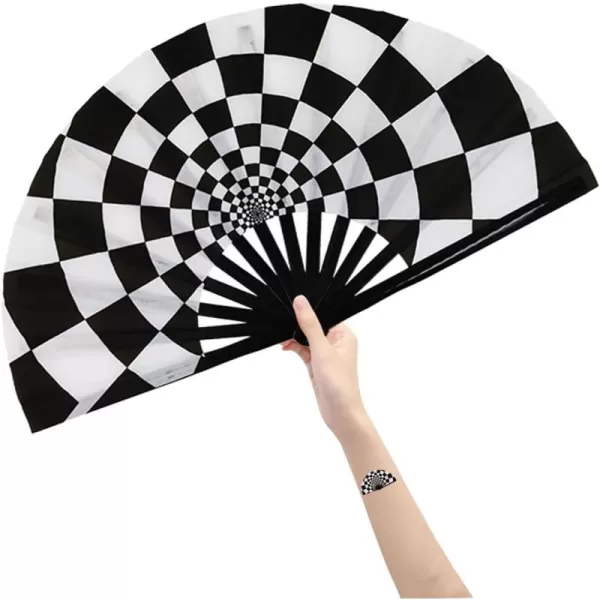 Amajiji Large Folding Hand Rave Fan for WomenMen ChineaseJapanese Bamboo and NylonCloth Folding Hand Fan Hand Fan Festival Fan Gift Fan Craft Fan Folding Fan Dance FanSpeed Checkered