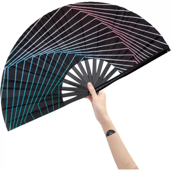 Amajiji Large Folding Hand Rave Fan for WomenMen ChineaseJapanese Bamboo and NylonCloth Folding Hand Fan Hand Fan Festival Fan Gift Fan Craft Fan Folding Fan Dance FanIllusion Trippy